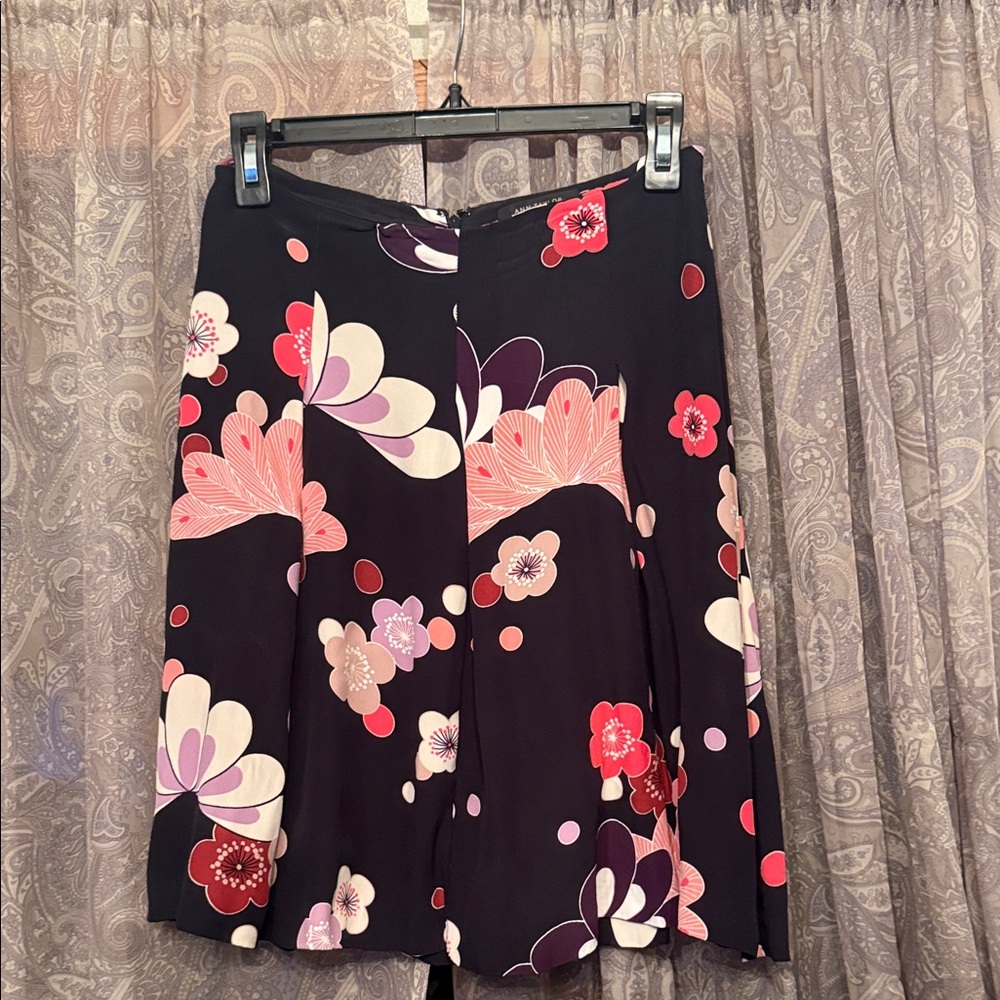 Ann Taylor Black and Pink Floral A-Line Skirt